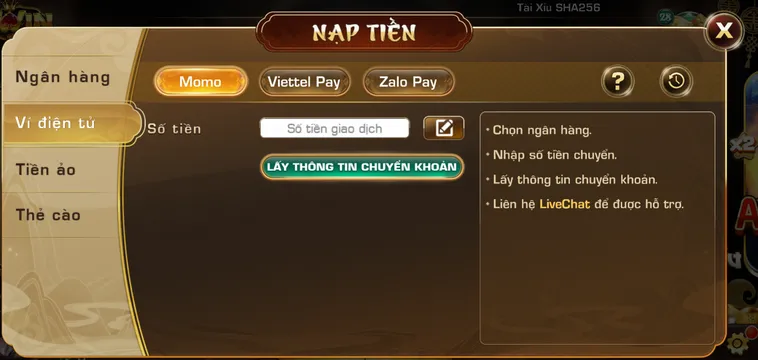 Nạp tiện tiện lợi nhanh chóng an toàn qua ví điện tử.